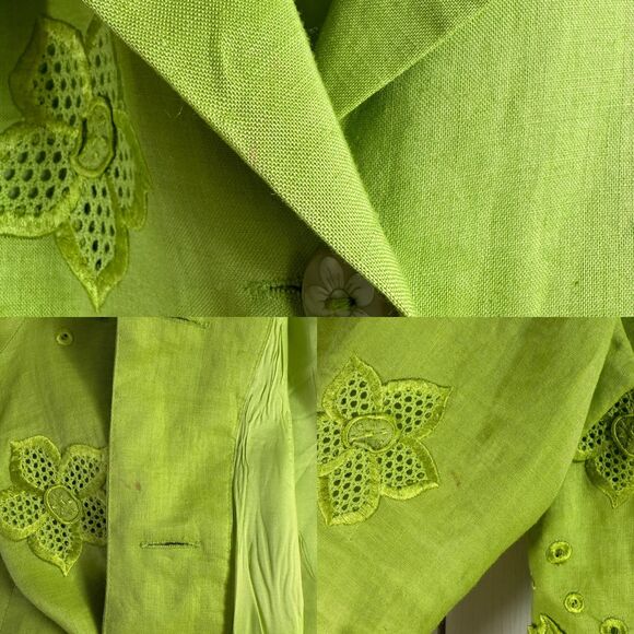 Ann Gerlin Women's Green 100% Linen Floral Jacket Size 14 *Stains* - Picture 4 of 12